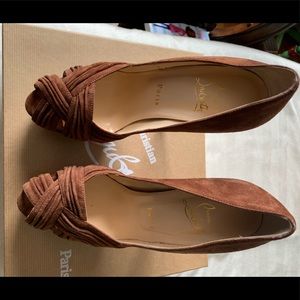 Brown Swede CL Peep Toe Platforms.